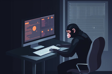 A ape sitting at a desk and using a computer to code | Generative Ai