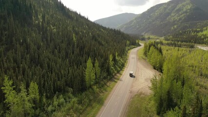 Aerial view of Alaska highway through Canada and the United States