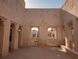 Al seef old historical district with traditional Arabic architecture. old buildings and traditional Arabian street.