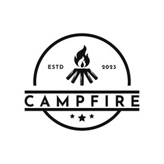 Vintage Retro Camp logo with campfire