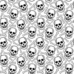Fototapeta premium Human skull and bones seamless vector background, monochrome pattern, wallpaper, textile print, design element.