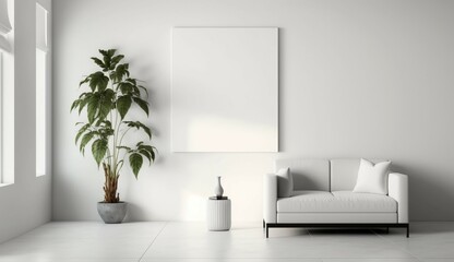 Canvas mockup in minimalist interior Ai generative