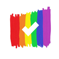 Painting of rainbow color with check mark, LGBTQ Pride Month, LGBTQ flag
