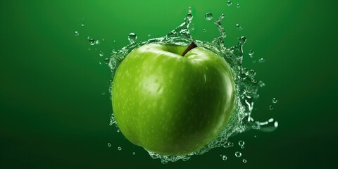 Portrait  green apple fruit with water splash AI Generative