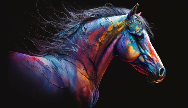 Colorful painting of horse Generative Ai