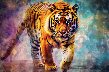 Tiger alcohol ink. AI generative