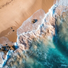 Aerial photograph of a paradise beach where the suns of the sea break on the shore.