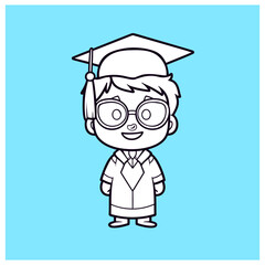 A Color Page of a Cute Vector Graduate Student with Glasses