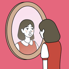 Illustration of a girl looking in the mirror