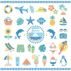 夏とビーチのイラストセット