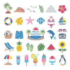 夏とビーチのイラストセット