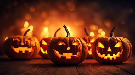 Scary halloween pumpkins with dark background.