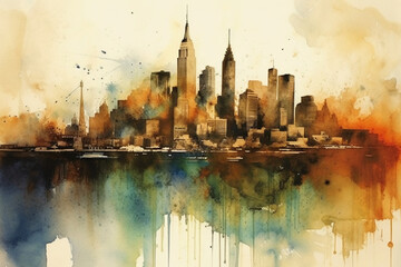 Fototapeta na wymiar Watercoler new york skyline. AI generative