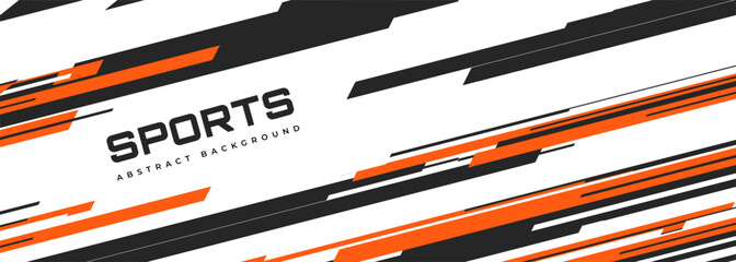 Abstract modern white wide sports background with diagonal black and orange lines. Vector illustration banner.