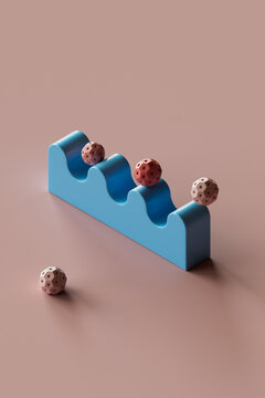 3D render of spheres bouncing on wavy object