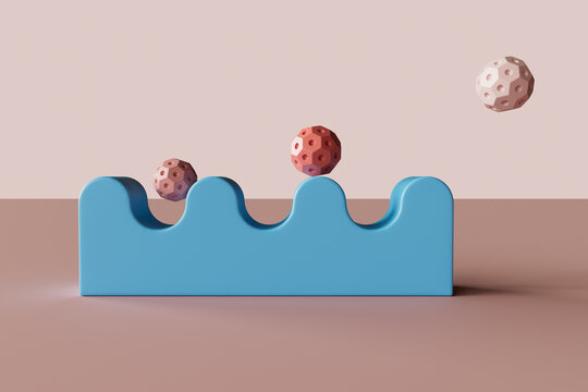 3D render of spheres bouncing on wavy object