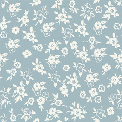 Cute floral pattern in a small flower. Seamless vector texture. An elegant template for fashionable prints. Print with small white flowers on a light background.