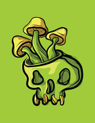 Illustration of Skull with mushroom in pop art style