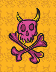 Illustration of Skull in pop art style