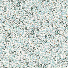 Cute floral pattern of small flowers. Seamless vector texture. An elegant template for fashionable prints. Print with small gray-green flowers. Light background.