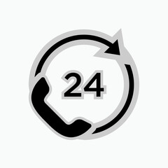 24 Hours Clock Icon. Service Time Symbol - Vector.