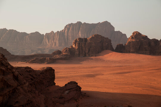 Scenic view of rocks in Wadi Rum desert