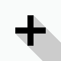 Obraz premium Add Icon Within Glyph Style and Shadow. Plus, Medical Centre or Clinic Symbol - Vector