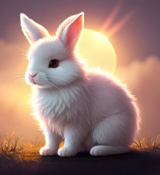 Cute bunny, white rabbit, exquisite lighting, Generative AI Art Illustration 06