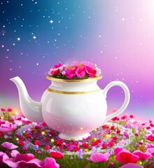 Amazing fairy tale tea pot, mix of raspberry , cranberry , creamy ice cream, Generative AI Art Illustration 13