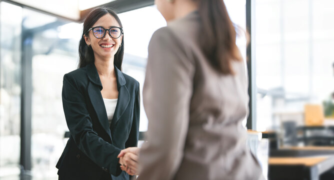 Businesswoman Handshake And Business People. Successful Business Concept.