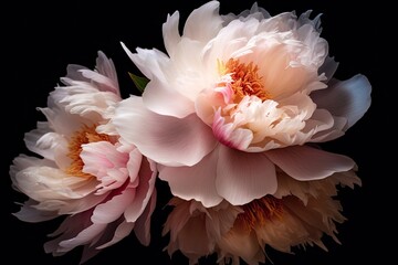 Portrait peony flower isolated on black AI Generative