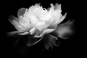 Portrait black and white peony flower on black background AI Generative