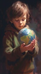 A child holding the planet on Earth Day