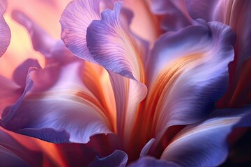 Portrait macro iris flower with light exposure AI Generative