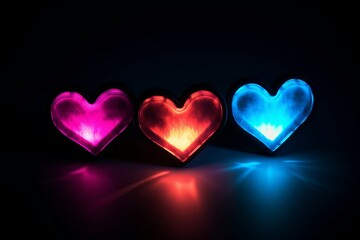 Fototapeta premium Crossed neon hearts. Generate Ai