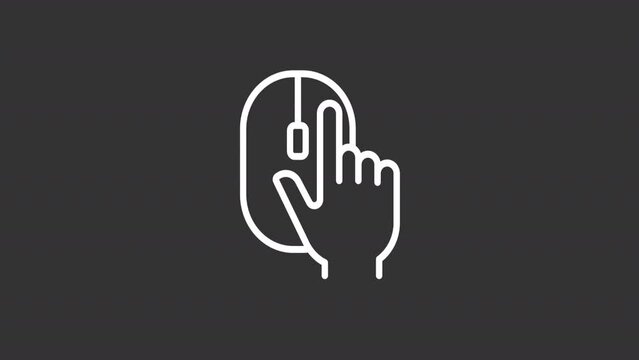 Finger tap white icons animation. Animated line hand touching device. Using technology. Seamless loop HD video with alpha channel, transparent background. Motion graphic design for night mode