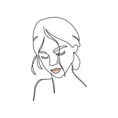 Abstract minimalistic linear sketch. Woman's face. Vector hand drawn illustration