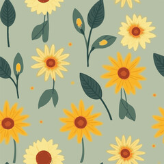Naklejka na ściany i meble Sunflower in cartoon style for seamless background, flat vector.