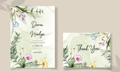 Elegant and luxurious watercolor floral wedding invitation card