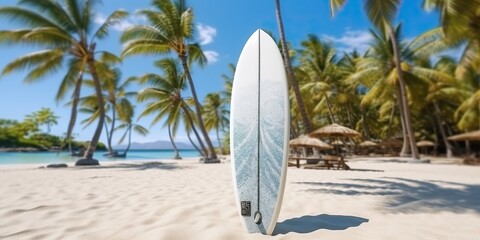 Portrait surfboard on the beach with light exposure AI Genedrative