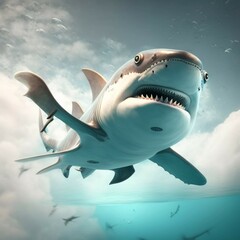 A cute shark flying Generative Ai