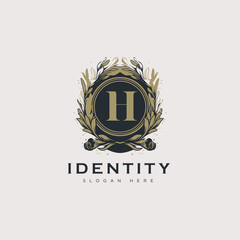 Initial H letter luxury beauty flourishes ornament golden monogram logo art