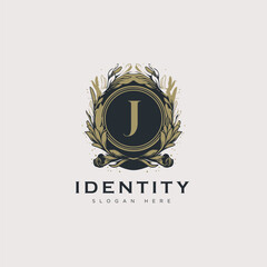 Initial J letter luxury beauty flourishes ornament golden monogram logo art