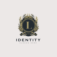 Initial L letter luxury beauty flourishes ornament golden monogram logo art