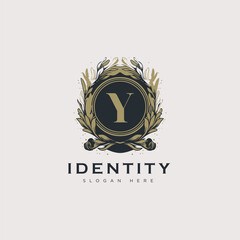Initial Y letter luxury beauty flourishes ornament golden monogram logo art