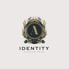Initial A letter luxury beauty flourishes ornament golden monogram logo art