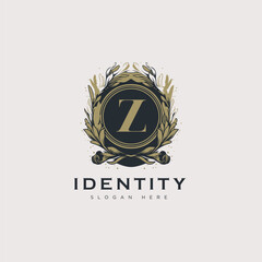 Initial Z letter luxury beauty flourishes ornament golden monogram logo art