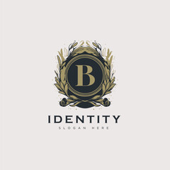 Initial B letter luxury beauty flourishes ornament golden monogram logo art