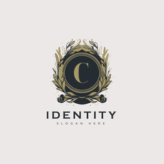 Initial C letter luxury beauty flourishes ornament golden monogram logo art