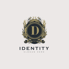 Initial D letter luxury beauty flourishes ornament golden monogram logo art